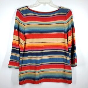 Vintage LRL Ralph Lauren Striped Multi Color Cotton Linen Blend Knit XL